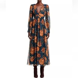 NWT AQUA Floral Moody Metallic Maxi Dress XS